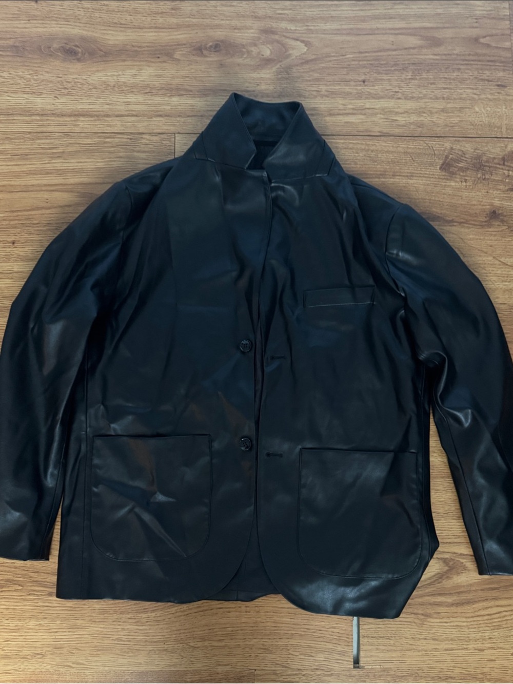 H&M Black Lightweight Leather-Look Shirt Jacket